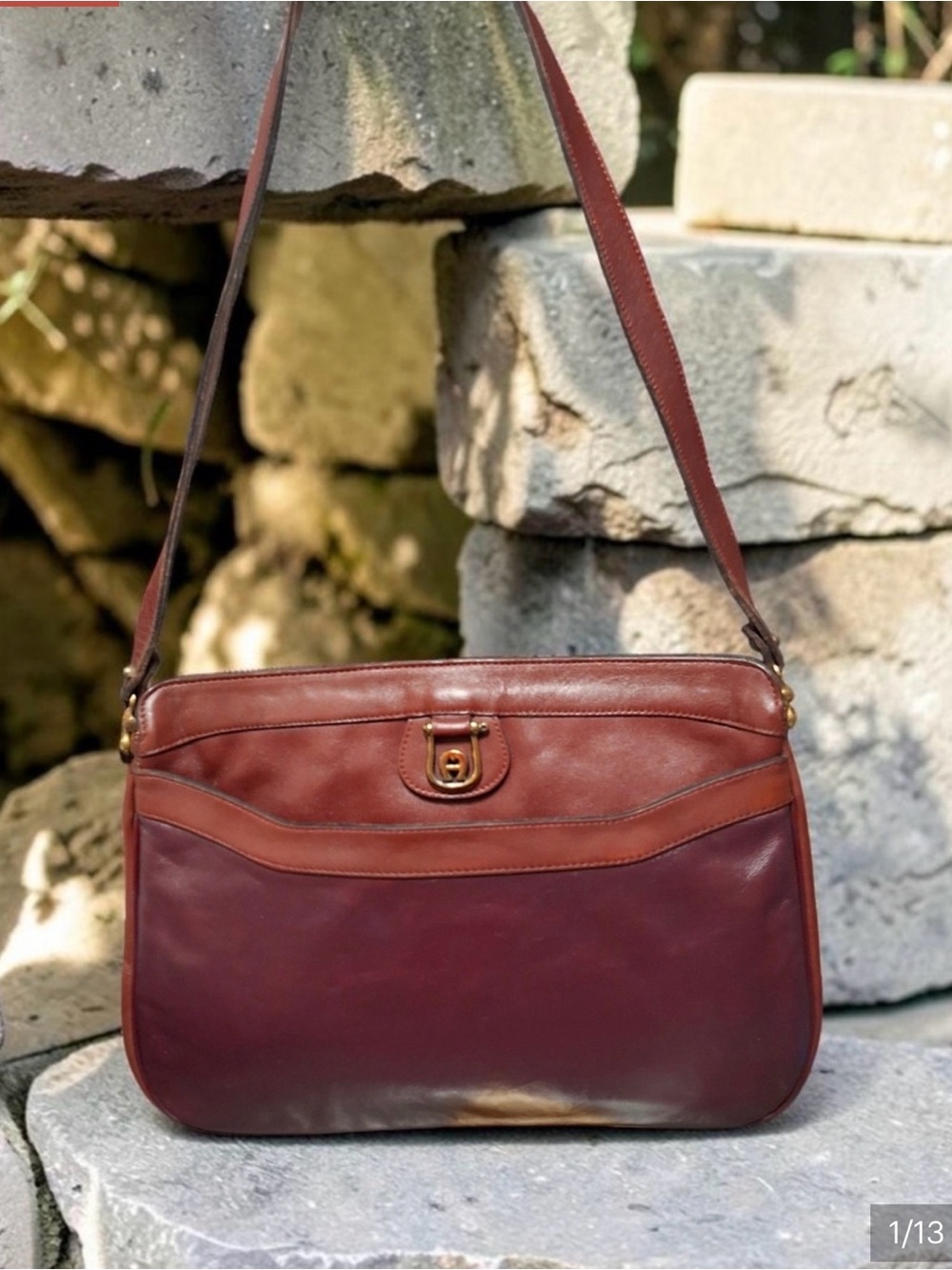 Etienne Aigner Vintage Two-Tone Burgundy Leather Shoulder Bag NWT